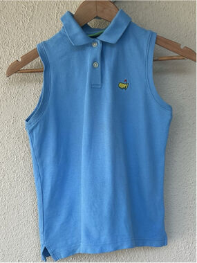 Masters Collection Girl’s Blue Sleeveless Polo Shirt Logo Size Medium 12/14 Golf